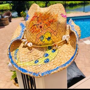 💛💙HAND PAINTED MERMAID STRAW HAT💙💛